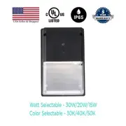 LED Mini Wall Pack with Photocell Watt & Color Selectable (30/20/15W-30/40/50K)
