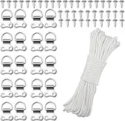 20m*2mm Picture Wire Picture Hanging Cord, Heavy Duty Wire Kit White Picture Frame Hanging Cord String Picture Cord Nylon Braided Cord with 21 D-Ring Hooks and 40 Screws