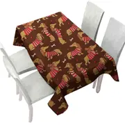 Cute Dachshund Wearing Red and White Stripes Tablecloth