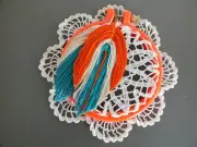 Beautiful Handmade Wall Hanging Ecru Doily Leaf Feather Accents 6" One of Kind