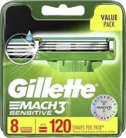 Gillette Mach3 Turbo Sensitive Men's Razor Blade Refill Cartridges, Pack of 8