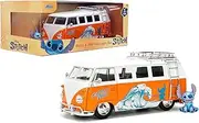 Jada Hollywood Rides Disney Stitch Volkswagen Bus – 1:24 Scale Die-Cast Model with Opening Doors & Die-Cast Stitch Figure – Toy for Collectors & Kids Ages 8+ – Orange & White