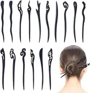 16Pcs Chinese Hair Sticks, Black Plastic Hair Chopsticks for Women 16 Styles Vintage Hair Sticks for Buns Hair Pins Barrettes for Long Hair Styling Accessories Hair Stick