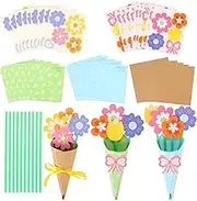 LALASTYLE 24 Set Flower Bouquet Craft Kit, Flower Paper Crafts, Paper Gift Making Kit, DIY Your Own Cards for Mother's Day Birthday, DIY School Classroom Home Fun Activities