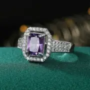 2Ct Emerald Lab-Created Amethyst Women's Engagement Ring 14K White Gold Plated