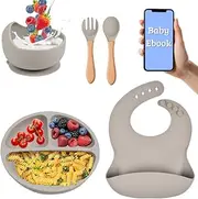 Baby Crockery Set, Baby Tableware, BPA-Free, Suction Cup Baby Tableware, includes Suction Cup Bowl, Suction Cup Bowl, Spoon & Fork, Bib + EBOOK Gift, Extra Strong Suction Cup