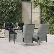 5 Piece Garden Dining Set Light Grey Poly Rattan Patio Bar Sets