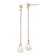 Ss/Gold Plated Sterling Silver Rose-Tone 18K Flash-Plated 7-8mm Drop Fwc Pearl Earrings