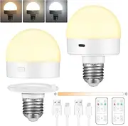 Eocean LED Rechargeable Light Bulbs, E27 Battery Operated Light Bulb, Wireless Light Bulb with 3 Colors & Timer, Magnetically Detachable, Emergency Light Bulb for Non-Hardwired (2 Pack)