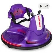 Costway 360° Spin Kids Bumper Car with Remote,Music&LED Lights Purple