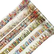 TIAMECH 6 Rolls Roaming in The Sea of Books Series PET Scrapbook Tapes, Bookshelf Corridor Old Book Decorative Tape Stickers for Junk Journaling, Scrapbooking Supplies, and Ephemera