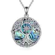 YFN Tree of Life Necklace Sterling Silver Compass Pendant Abalone Shell Celti...