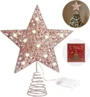 10Inch Pink Christmas Tree Topper Star, Rose Gold Christmas Ornaments Treetop, 2