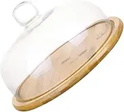 Cake Stand Cover with Wooden Tray Glass Desert Cloche Plate Cake Cover Dome Round Display Cake Snack Plate Serving Platter 21cm ( Size : 21cm*14.7cm )