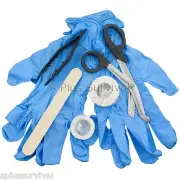 9 Piece Tape Gloves Scissors Tweezers First Aid Camping Survival Emergency Kit