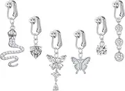 [QSKISS] Fake Belly Button Piercing Clip On Belly Button Piercing Surgical Steel Snap Surgical Steel Fake Piercing Belly Button Heart Butterfly Dangle Not Pierced Piercing Jewellery