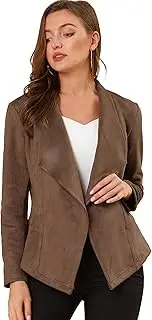 [Allegra K] Women's Faux Suede Jacket Open Front Lapel Draped Outwear Cardigan