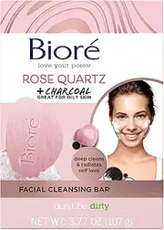 [Bioré] Rose Quartz + Charcoal Facial Cleansing Bar, Daily Face Wash, Oil Free, Dermatologist Tested, Non-Comedogenic, Cruelty Free, Vegan Friendly