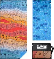 Beach Towels for Adults Women Men Extra Large 2 Pack Lightweight Quick Dry Microfibre Towel Double Sided Printing for Travel Swim Sports with Mesh Bag 80×180cm Desert Camel
