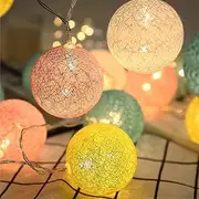 Padwa Lifestyle Cotton Ball String Lights, 3.1M/10.2Ft 20 LEDs USB Powered Cotton Ball Fairy Lights for Bedroom, Party, Indoor, Wedding, Festival Decor (Candy)