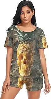 [RPLIFE] Creative Pineapple Skull Sleepwear Sets for Women, Matching Pajamasets Women, Creative Pineapple Skull, Small