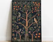 Vintage Indian Art Orange Tree Birds Forest Wall Art Tree Of Life Decor