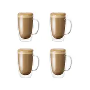 Baccarat Barista Cafe Set of 4 Double Wall Handle Thermal Glass Tumblers 450ml 9.1X13.1X14.6cm
