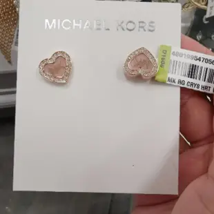 美國購回正品MK名牌 Michael Kors防過敏不鏽鋼耳針貼耳玫瑰金水鑽愛心耳環