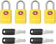 SURE LOCK TSA Approved Luggage Locks - One Key Opens All, Compact & Durable Zinc Alloy Travel Lock with Steel Shackle, Keyed Alike (Yellow 4 Locks, Mini Size for Suitcase/Backpack/Gym Locker)