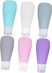 HAKIDZEL 6Pcs Silicone Travel Cosmetic Bottle Portable Lotion Containers Grey Purple Lake Blue White Grey Green Leak Design for Daily Life Travel