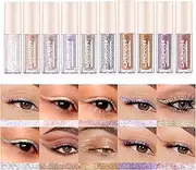 EnMart 10 Colors Liquid Glitter Eyeshadow, Liquid Eyeliner Pen, Eyeliner Glitter Waterproof Set, Eye Shadow Highlight Long Lasting Shimmer Brightening Pencil, Beauty Makeup Eyes Eyeliner for Woman