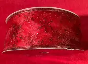 Jaclyn Smith 100 ft Wired Edge 2.5" Red Glitter Snowflake Ribbon X-mas Tidings
