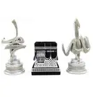 Turkish Islamic Table Decor 3 Piece Set - Kaba Replica & Allah Muhammad - Silver