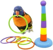 Pet Birds Toys Set Ferrule Game Plastic Rings Bird Training Toys Parrot Intelligence Toy Height Adjustable Toss Ring for Small Medium Parakeet Cockatiel Conure Random Color