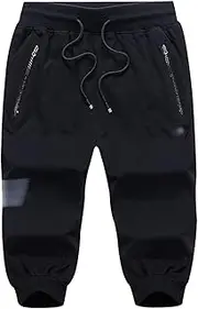 [Flygo] Men's Sweat Shorts below Knee Cotton Workout Bodybuilding Running 3/4 Jogger Capri Pants