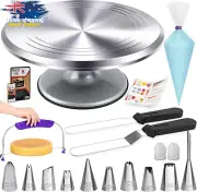 50pc Cake Decorating Kit: 12" Aluminum Turntable, Spatulas, Icing Tips & Bags
