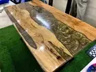 Made to Order Golden Epoxy Resin Dining Table Top Acacia Wood Countertop Slab