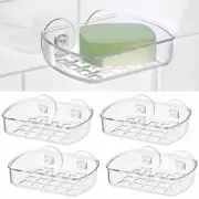 4 Clear Soap Dish Suction Cup Drain Holder Bar Saver Tray Bathroom Shower Rack