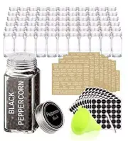 Glass Spice Jars with 703 Spice Labels, Chalk Marker and Funnel Complete 66