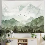 kampdream Mountain Forest Tapestry, Misty Foggy Sage Green Tree Landscape Watercolor Art Wall Tapestries, Nature Scenery Tapestry for Bedroom Living Room Backdrop 36×48 inch