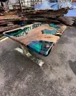 60"x30" Clear Green Epoxy Table Top, Epoxy Dining Table, Walnut Wood Epoxy Table