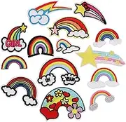 14pcs Rainbow & Clouds Iron on Patches Embroidered Motif Applique Decoration Sew On Patches Custom Patches for DIY Jeans, Jacket,Kid's Clothing, Bag, Caps, Arts Craft Sew Making (Rainbow 14pcs)
