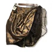 David Meister Neiman Marcus Floral Pleated Gold Midi Skirt Size 2