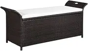 vidaXL Robust Poly Rattan Storage Bench - Brown with Removable Cream White Cushion and Internal Storage