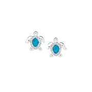 Silver Syn Opal & Cz Turtle Stud Earrings