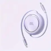 USB C Cable,100W Fast Charging Retractable Data Cable, Retractable USB C to USB C Cable, Fast Charging Cable Reel (Purple)