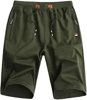 [Csqtongan] Sports Trousers Men's Short Trousers Summer Cotton Sports Shorts Stretch Gym Men's Shorts with Pocket, Army Green, S