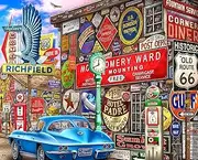 Springbok's Route 66 Nostalgic 2000 Piece Adult Jigsaw Puzzle Featuring Retro Signage and Classic Cars