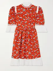 [BATSHEVA] BATSHEVA - Ruffled Printed Cotton-poplin Mini Dress - Red - US12 US 12 Red