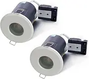 2XSweier 90 Minute White Fire Rated Downlights, Waterproof IP65 LED Recessed Ceiling Spots,230V GU10 Die-Cast Aluminium Downlight No Transformer Required（Bulb not Included） (White, Set of 2)